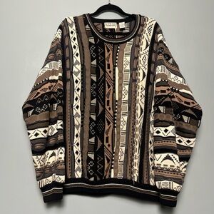 Vintage 80s Cotton Traders 3D Textured Chunky Knit Sweater Brown Tan Men’s XL
